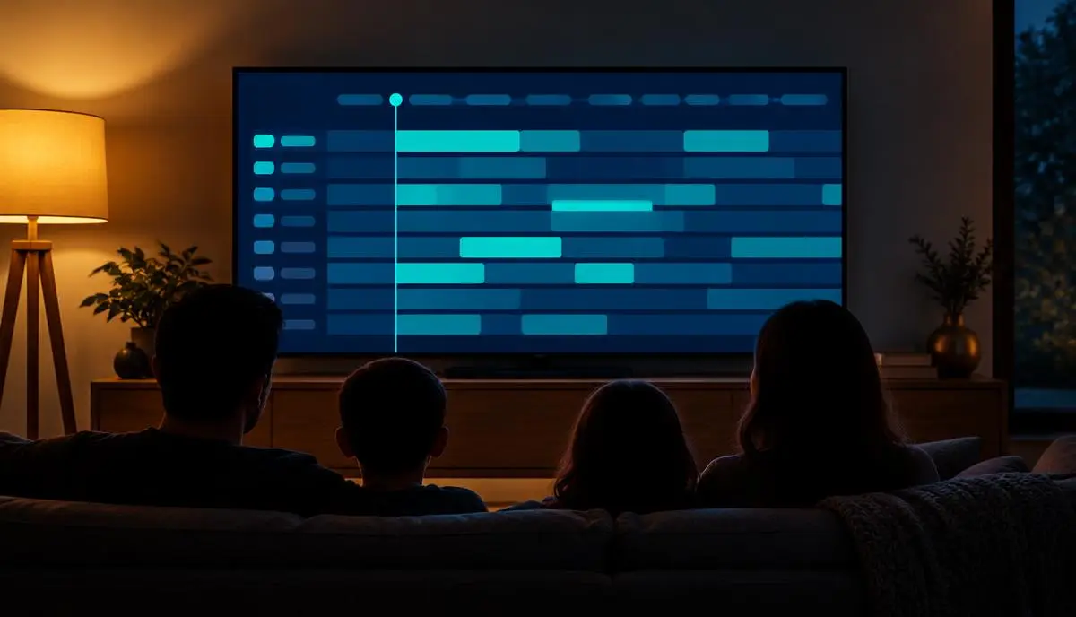 TiviMate på en tv-skärm med kanallista, programguide och favoriter